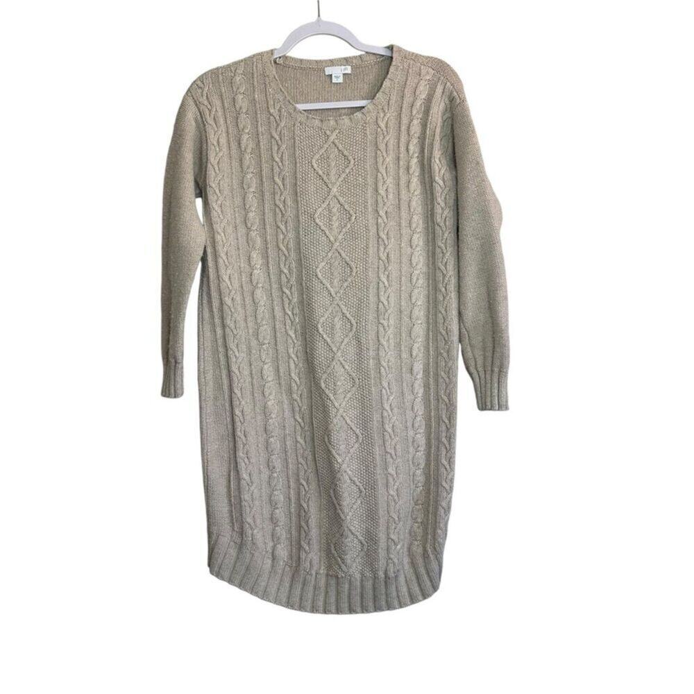 J Jill‎ CableKnit Long Sleeve Sweater Dress Women S Beige Preppy Minimalist